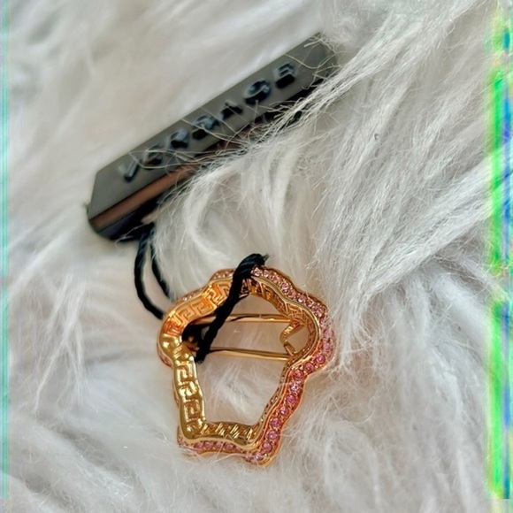 Authentic Gianni Versace Gold Pink Crystal Medusa Hair Clip Box & Cert Card 90s - Picture 10 of 10